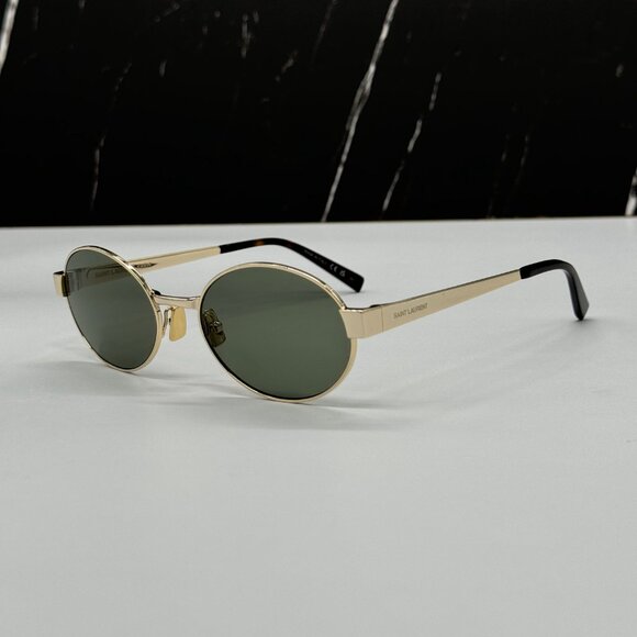NEW SL692 003 SAINT LAURENT SL 692 003 OVAL WOMEN GOLD GREEN SUNGLASSES - Picture 7 of 11